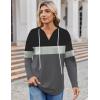 Zeagoo Hoodies for Women Long Sleeve Drawstring V Neck Pullover Sweatshirts Shirts Loose Casual Fall Tops(Grey Black)