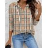 Zeagoo Hoodies for Women Long Sleeve Drawstring V Neck Pullover Sweatshirts Shirts Loose Casual Fall Tops(Khaki Plaid)