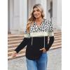 Zeagoo Hoodies for Women Long Sleeve Drawstring V Neck Pullover Sweatshirts Shirts Loose Casual Fall Tops(Leopard Black)