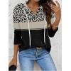 Zeagoo Hoodies for Women Long Sleeve Drawstring V Neck Pullover Sweatshirts Shirts Loose Casual Fall Tops(Leopard Black)