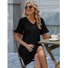 Zeagoo Summer Casual Dresses for Women A Line Sun Dress Ruffle Short Sleeve V Neck Floral Tshirt Dress with Pockets(Black)