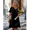 Zeagoo Summer Casual Dresses for Women A Line Sun Dress Ruffle Short Sleeve V Neck Floral Tshirt Dress with Pockets(Black)