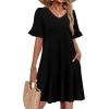 Zeagoo Summer Casual Dresses for Women A Line Sun Dress Ruffle Short Sleeve V Neck Floral Tshirt Dress with Pockets(Black)
