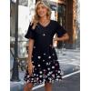 Zeagoo Summer Casual Dresses for Women A Line Sun Dress Ruffle Short Sleeve V Neck Floral Tshirt Dress with Pockets(Black Floral-printed)