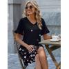 Zeagoo Summer Casual Dresses for Women A Line Sun Dress Ruffle Short Sleeve V Neck Floral Tshirt Dress with Pockets(Black Floral-printed)