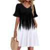 Zeagoo Summer Casual Dresses for Women A Line Sun Dress Ruffle Short Sleeve V Neck Floral Tshirt Dress with Pockets(Black White Printed)