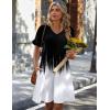 Zeagoo Summer Casual Dresses for Women A Line Sun Dress Ruffle Short Sleeve V Neck Floral Tshirt Dress with Pockets(Black White Printed)