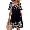 Zeagoo Summer Casual Dresses for Women A Line Sun Dress Ruffle Short Sleeve V Neck Floral Tshirt Dress with Pockets(Black-printed)
