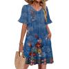 Zeagoo Summer Casual Dresses for Women A Line Sun Dress Ruffle Short Sleeve V Neck Floral Tshirt Dress with Pockets(Blue Floral-printed)