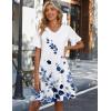 Zeagoo Summer Casual Dresses for Women A Line Sun Dress Ruffle Short Sleeve V Neck Floral Tshirt Dress with Pockets(Blue White-print)