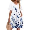 Zeagoo Summer Casual Dresses for Women A Line Sun Dress Ruffle Short Sleeve V Neck Floral Tshirt Dress with Pockets(Blue White-print)
