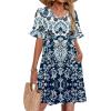 Zeagoo Summer Casual Dresses for Women A Line Sun Dress Ruffle Short Sleeve V Neck Floral Tshirt Dress with Pockets(Boho-printed)