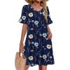 Zeagoo Summer Casual Dresses for Women A Line Sun Dress Ruffle Short Sleeve V Neck Floral Tshirt Dress with Pockets(Dark Blue Floral)
