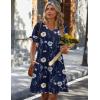 Zeagoo Summer Casual Dresses for Women A Line Sun Dress Ruffle Short Sleeve V Neck Floral Tshirt Dress with Pockets(Dark Blue Floral)