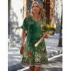 Zeagoo Summer Casual Dresses for Women A Line Sun Dress Ruffle Short Sleeve V Neck Floral Tshirt Dress with Pockets(Green Floral)