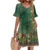 Zeagoo Summer Casual Dresses for Women A Line Sun Dress Ruffle Short Sleeve V Neck Floral Tshirt Dress with Pockets(Green Floral)