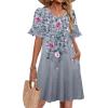 Zeagoo Summer Casual Dresses for Women A Line Sun Dress Ruffle Short Sleeve V Neck Floral Tshirt Dress with Pockets(Grey Red Floral)