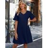 Zeagoo Summer Casual Dresses for Women A Line Sun Dress Ruffle Short Sleeve V Neck Floral Tshirt Dress with Pockets(Navy Blue)