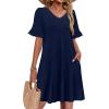 Zeagoo Summer Casual Dresses for Women A Line Sun Dress Ruffle Short Sleeve V Neck Floral Tshirt Dress with Pockets(Navy Blue)