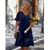 Zeagoo Summer Casual Dresses for Women A Line Sun Dress Ruffle Short Sleeve V Neck Floral Tshirt Dress with Pockets(Navy Blue)