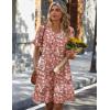 Zeagoo Summer Casual Dresses for Women A Line Sun Dress Ruffle Short Sleeve V Neck Floral Tshirt Dress with Pockets(Pink Floral)