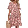 Zeagoo Summer Casual Dresses for Women A Line Sun Dress Ruffle Short Sleeve V Neck Floral Tshirt Dress with Pockets(Pink Floral)