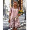 Zeagoo Summer Casual Dresses for Women A Line Sun Dress Ruffle Short Sleeve V Neck Floral Tshirt Dress with Pockets(Pink-printed)