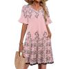 Zeagoo Summer Casual Dresses for Women A Line Sun Dress Ruffle Short Sleeve V Neck Floral Tshirt Dress with Pockets(Pink-printed)