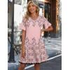 Zeagoo Summer Casual Dresses for Women A Line Sun Dress Ruffle Short Sleeve V Neck Floral Tshirt Dress with Pockets(Pink-printed)