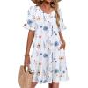 Zeagoo Summer Casual Dresses for Women A Line Sun Dress Ruffle Short Sleeve V Neck Floral Tshirt Dress with Pockets(White Floral)