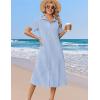 Zeagoo Summer Dresses for Women 2026 Button Down Shirt Dresses Aline Long Sundress Short Sleeve Beach Travel Cover Up(Blue Stripe)