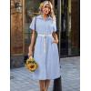 Zeagoo Summer Dresses for Women 2026 Button Down Shirt Dresses Aline Long Sundress Short Sleeve Beach Travel Cover Up(Blue Stripe)