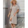 Zeagoo Summer Dresses for Women 2026 Button Down Shirt Dresses Aline Long Sundress Short Sleeve Beach Travel Cover Up(Brown Stripe)