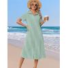 Zeagoo Summer Dresses for Women 2026 Button Down Shirt Dresses Aline Long Sundress Short Sleeve Beach Travel Cover Up(Green Stripe)