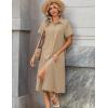 Zeagoo Summer Dresses for Women 2026 Button Down Shirt Dresses Aline Long Sundress Short Sleeve Beach Travel Cover Up(Khaki)