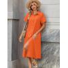 Zeagoo Summer Dresses for Women 2026 Button Down Shirt Dresses Aline Long Sundress Short Sleeve Beach Travel Cover Up(Orange)