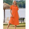 Zeagoo Summer Dresses for Women 2026 Button Down Shirt Dresses Aline Long Sundress Short Sleeve Beach Travel Cover Up(Orange)