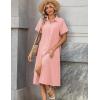 Zeagoo Summer Dresses for Women 2026 Button Down Shirt Dresses Aline Long Sundress Short Sleeve Beach Travel Cover Up(Pink)