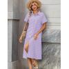 Zeagoo Summer Dresses for Women 2026 Button Down Shirt Dresses Aline Long Sundress Short Sleeve Beach Travel Cover Up(Purple Stripe)