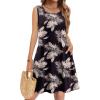 Zeagoo Summer Dresses for Women 2026 Sleeveless Casual Floral Tshirt Sundress with Pockets Loose Tank Beach Dress(Black Leaf)