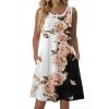 Zeagoo Summer Dresses for Women 2026 Sleeveless Casual Floral Tshirt Sundress with Pockets Loose Tank Beach Dress(Black White Pink Floral)