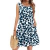 Zeagoo Summer Dresses for Women 2026 Sleeveless Casual Floral Tshirt Sundress with Pockets Loose Tank Beach Dress(Blue Leaf Print)