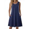 Zeagoo Summer Dresses for Women 2026 Sleeveless Casual Floral Tshirt Sundress with Pockets Loose Tank Beach Dress(Navy Round Dot)