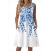 Zeagoo Summer Dresses for Women 2026 Sleeveless Casual Floral Tshirt Sundress with Pockets Loose Tank Beach Dress(White Leaf Print)