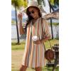 Zeagoo Summer Dresses for Women 2026 V Neck Ruffle Sleeve Casual Shift Dress Hawaiian Sundress Beach Vacation Clothes(Khaki Vertical Stripes)