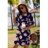 Zeagoo Summer Dresses for Women 2026 V Neck Ruffle Sleeve Casual Shift Dress Hawaiian Sundress Beach Vacation Clothes(Navy Blue – Pink Flowers)