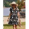 Zeagoo Summer Dresses for Women Short Sleeve Shift Dress V Neck Casual Mini Beach Vacation Boho Sundress with Pockets(Abstract Brush)