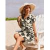 Zeagoo Summer Dresses for Women Short Sleeve Shift Dress V Neck Casual Mini Beach Vacation Boho Sundress with Pockets(Beige Floral)