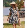 Zeagoo Summer Dresses for Women Short Sleeve Shift Dress V Neck Casual Mini Beach Vacation Boho Sundress with Pockets(Blue Tie Dye)