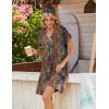Zeagoo Summer Dresses for Women Short Sleeve Shift Dress V Neck Casual Mini Beach Vacation Boho Sundress with Pockets(Brown Floral)